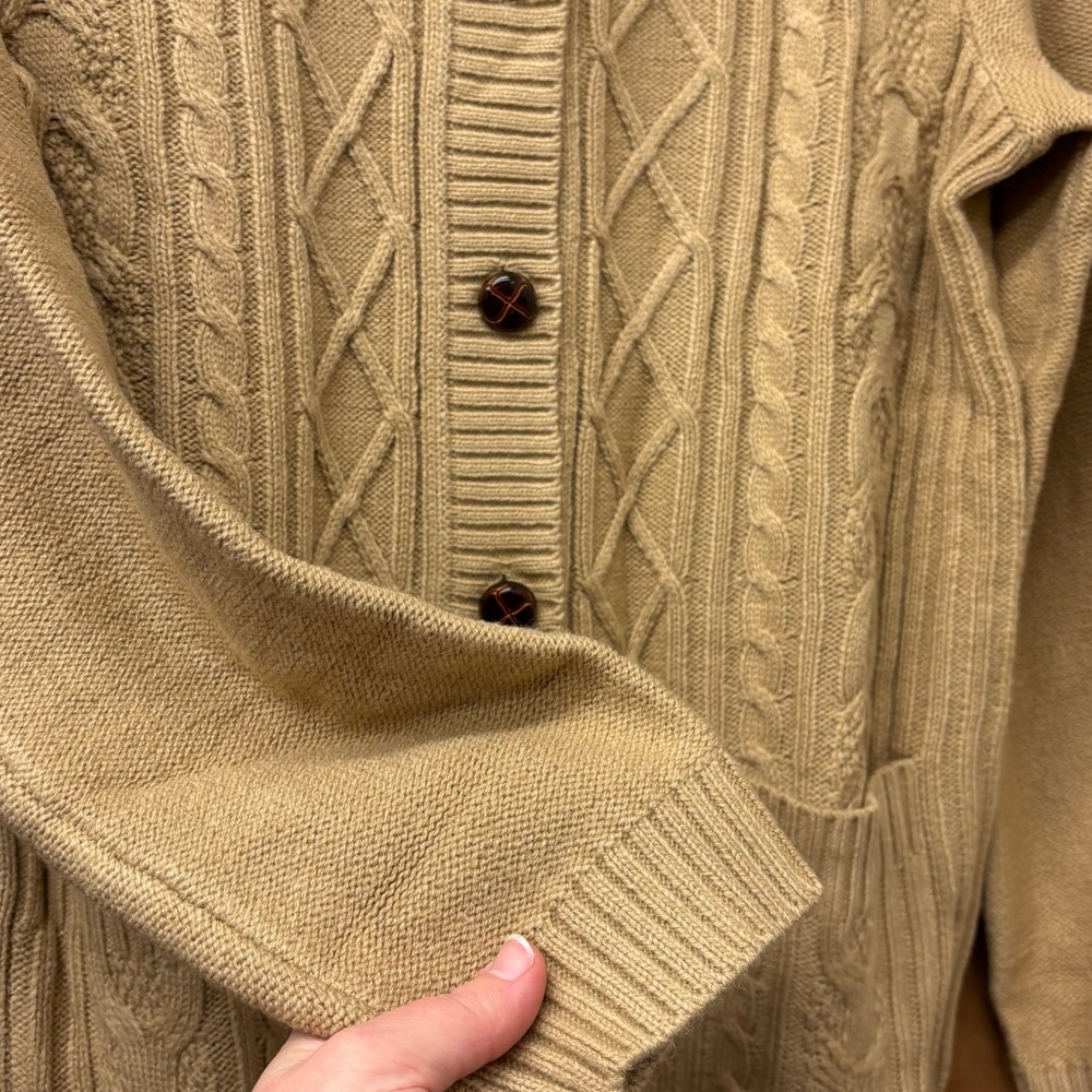 NWT collared cable knit tan cardigan, medium - Picture 4 of 8